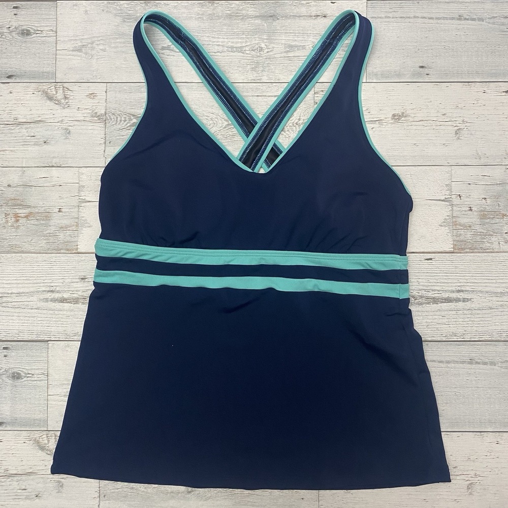 Lands End Tankini Top Womens 10 Blue Racerback Swimwear Beach Vacation Pool Nice